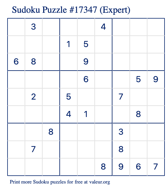 Free Printable Expert Sudoku Puzzle number 17347