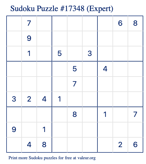 Free Printable Expert Sudoku Puzzle number 17348