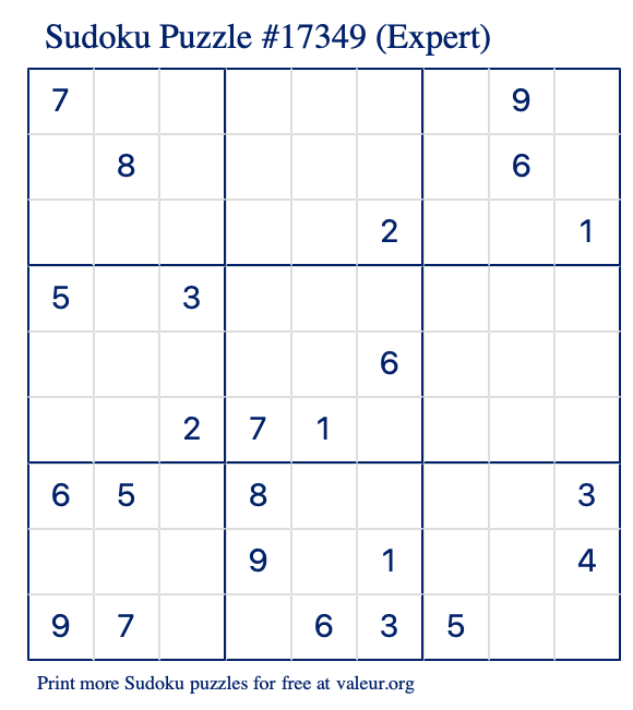 Free Printable Expert Sudoku Puzzle number 17349