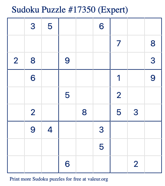 Free Printable Expert Sudoku Puzzle number 17350