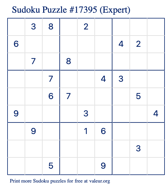 Free Printable Expert Sudoku Puzzle number 17395