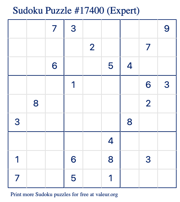 Free Printable Expert Sudoku Puzzle number 17400