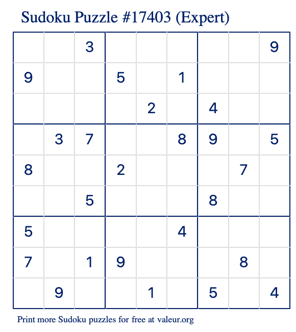 Free Printable Expert Sudoku Puzzle number 17403