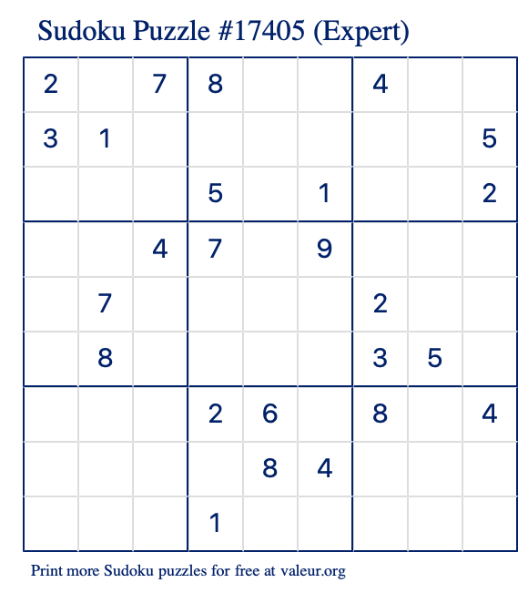 Free Printable Expert Sudoku Puzzle number 17405