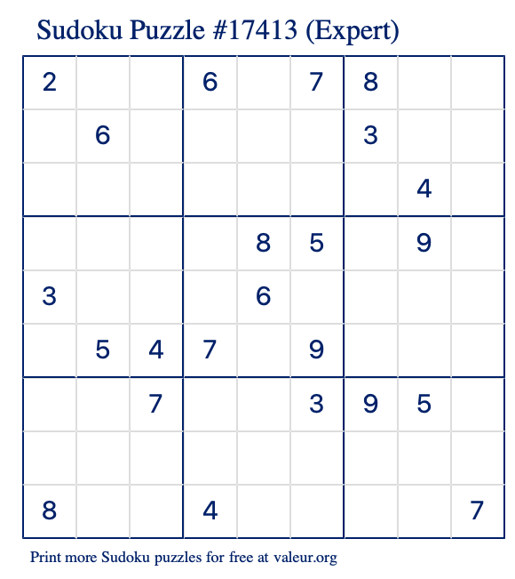 Free Printable Expert Sudoku Puzzle number 17413