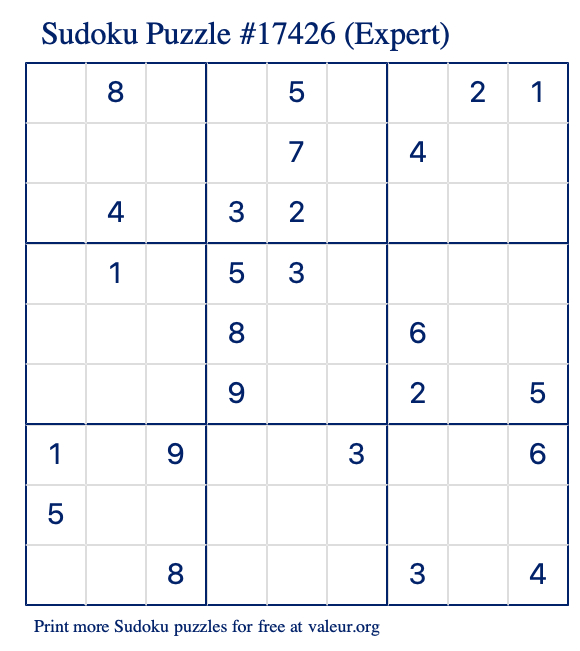 Free Printable Expert Sudoku Puzzle number 17426