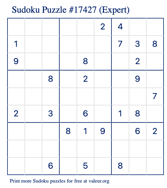 Free Printable Expert Sudoku Puzzle number 17427