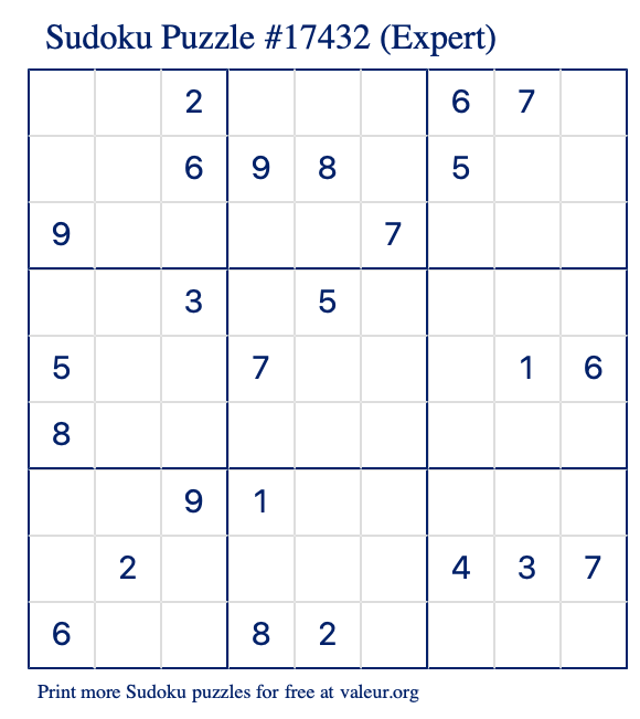 Free Printable Expert Sudoku Puzzle number 17432