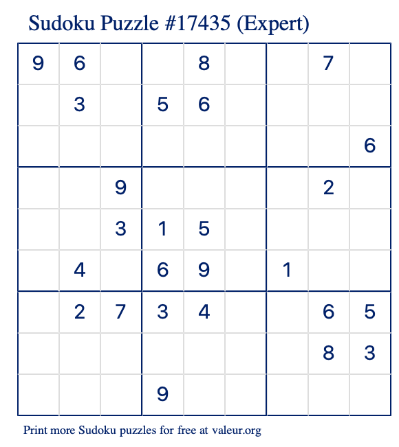 Free Printable Expert Sudoku Puzzle number 17435