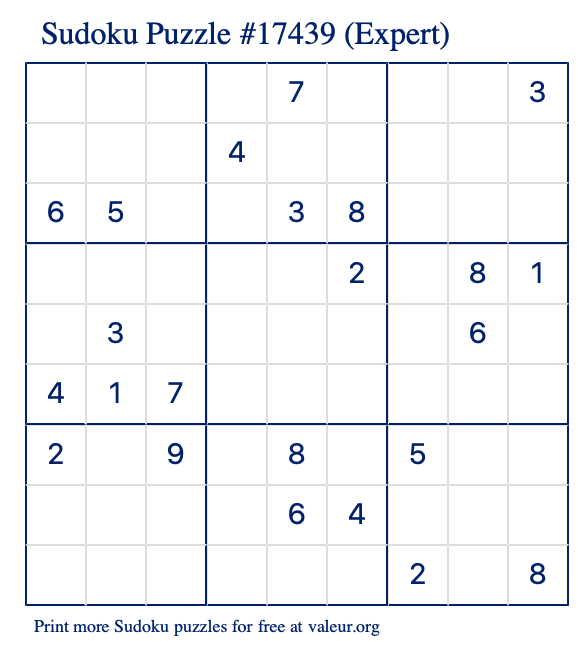 Free Printable Expert Sudoku Puzzle number 17439