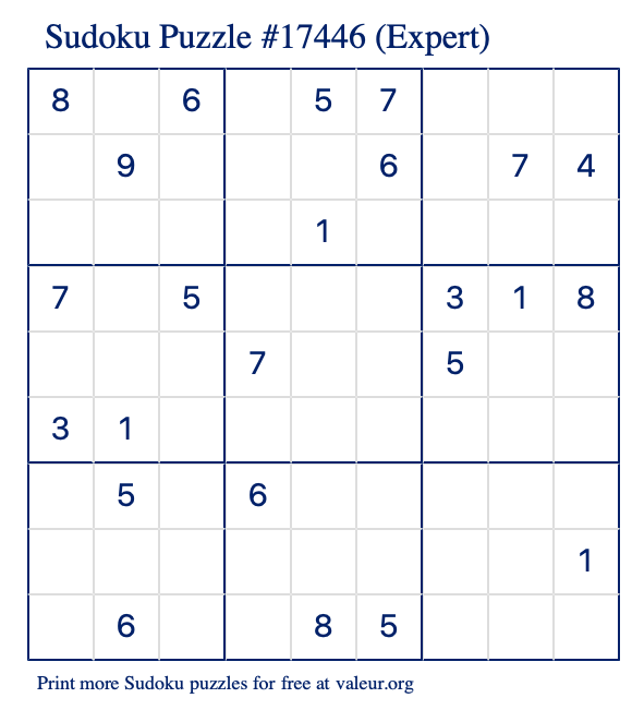 Free Printable Expert Sudoku Puzzle number 17446