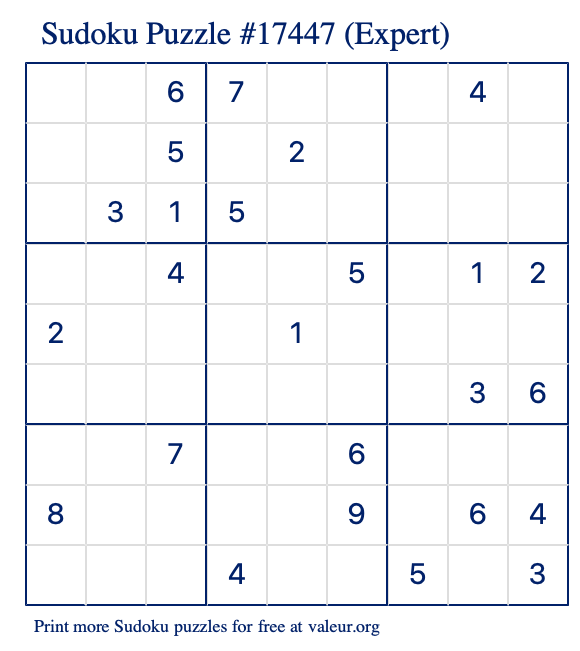 Free Printable Expert Sudoku with the Answer 17447