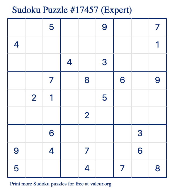 Free Printable Expert Sudoku Puzzle number 17457