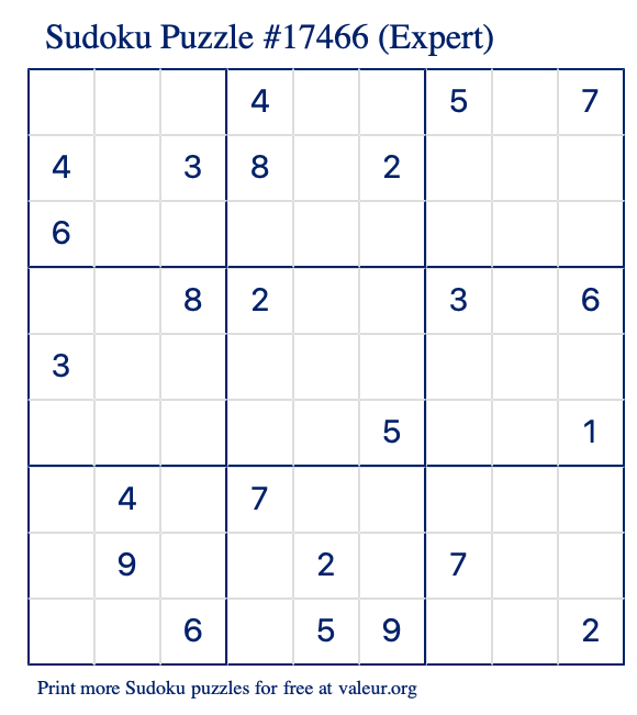 Free Printable Expert Sudoku Puzzle number 17466