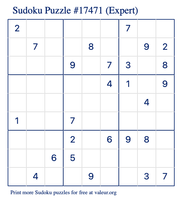 Free Printable Expert Sudoku Puzzle number 17471