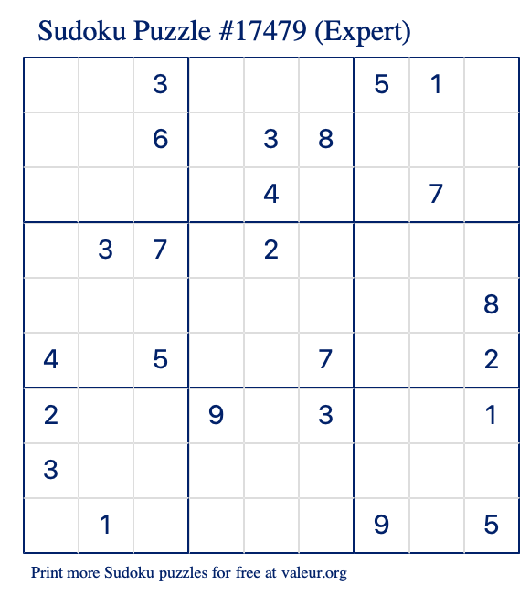 Free Printable Expert Sudoku Puzzle number 17479