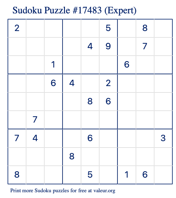 Free Printable Expert Sudoku Puzzle number 17483