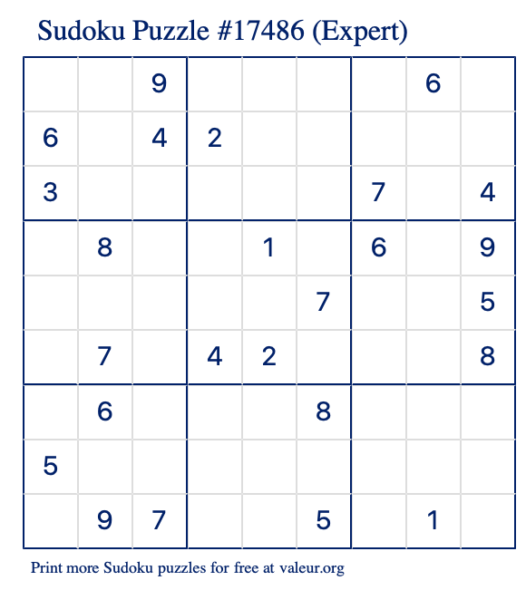 Free Printable Expert Sudoku Puzzle number 17486