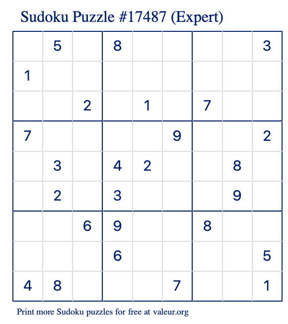 Free Printable Expert Sudoku Puzzle number 17487