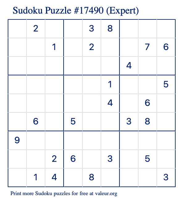 Free Printable Expert Sudoku Puzzle number 17490