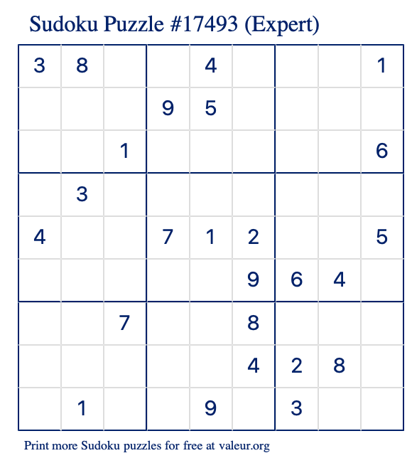 Free Printable Expert Sudoku Puzzle number 17493