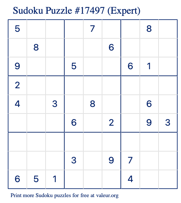 Free Printable Expert Sudoku Puzzle number 17497