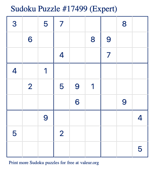 Free Printable Expert Sudoku Puzzle number 17499