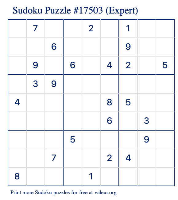 Free Printable Expert Sudoku Puzzle number 17503