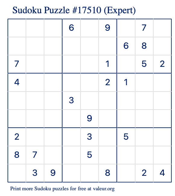 Free Printable Expert Sudoku Puzzle number 17510