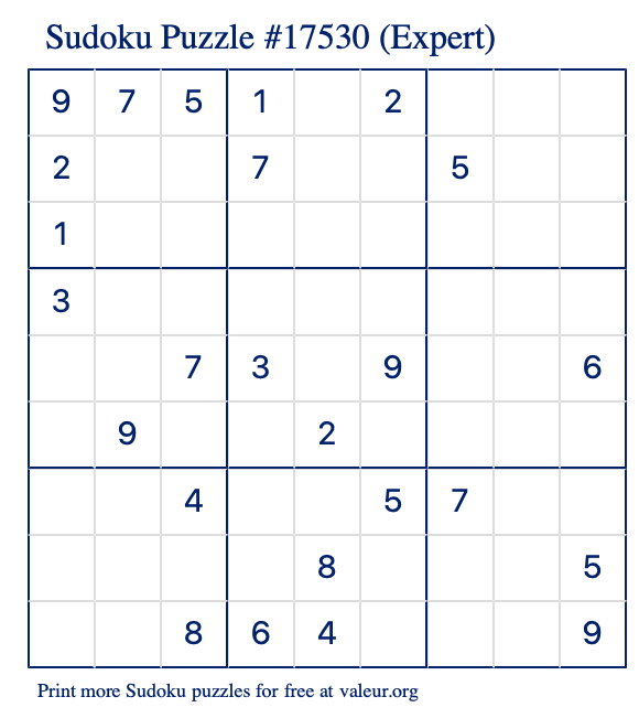 Free Printable Expert Sudoku Puzzle number 17530