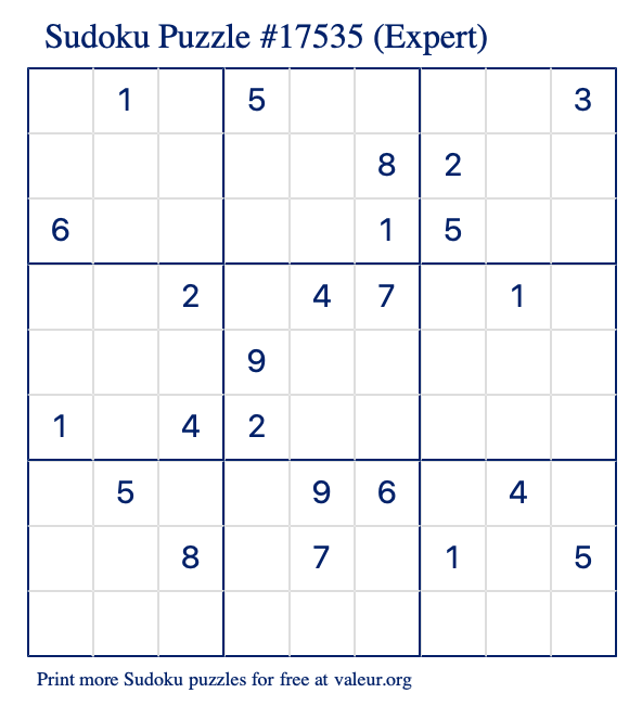 Free Printable Expert Sudoku Puzzle number 17535