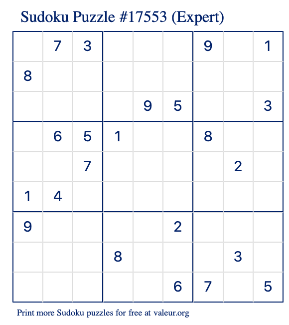 Free Printable Expert Sudoku Puzzle number 17553