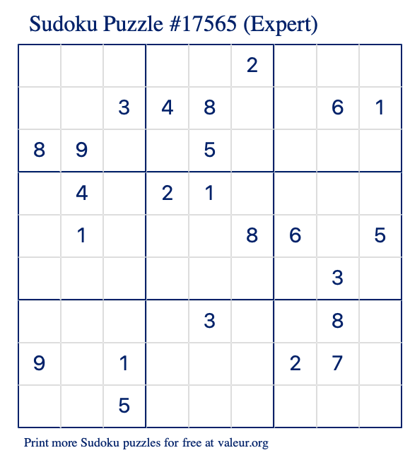 Free Printable Expert Sudoku Puzzle number 17565