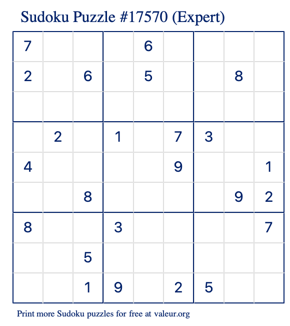 Free Printable Expert Sudoku Puzzle number 17570