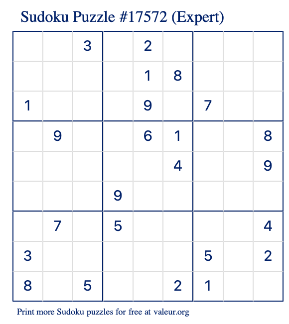 Free Printable Expert Sudoku Puzzle number 17572