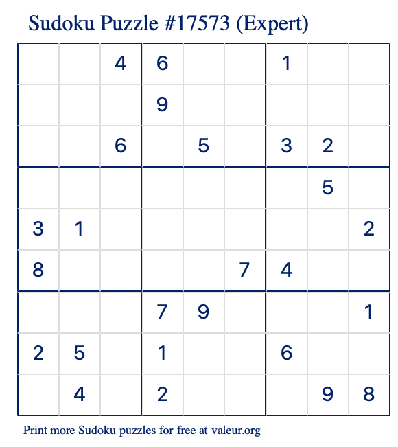 Free Printable Expert Sudoku Puzzle number 17573