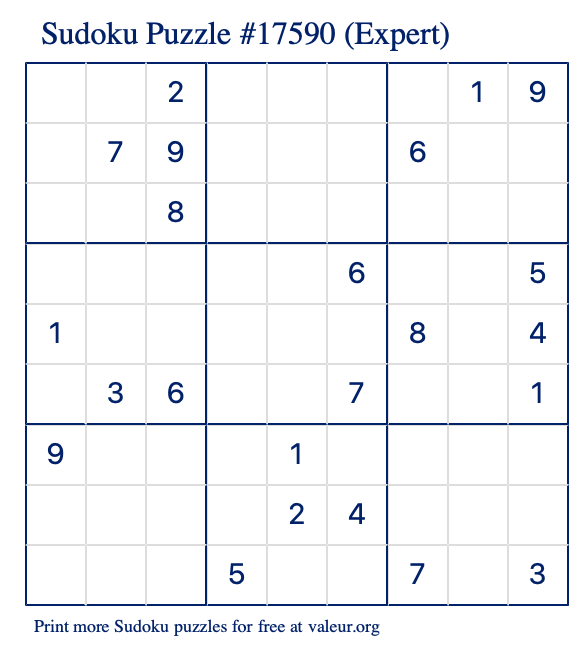 Free Printable Expert Sudoku Puzzle number 17590