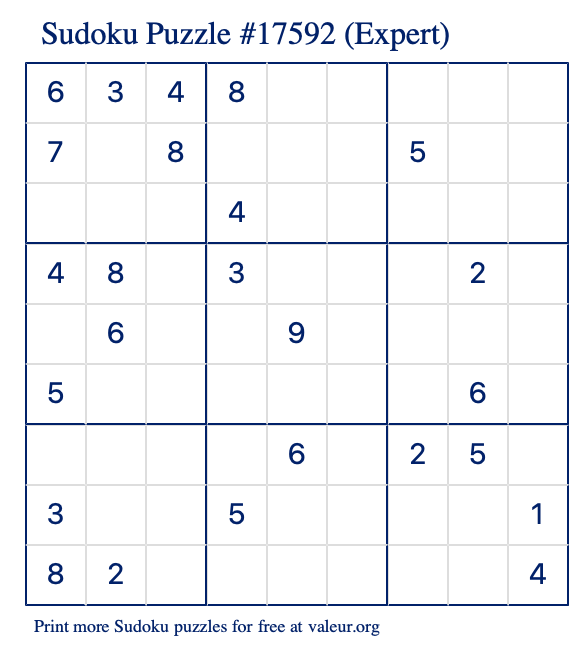 Free Printable Expert Sudoku Puzzle number 17592