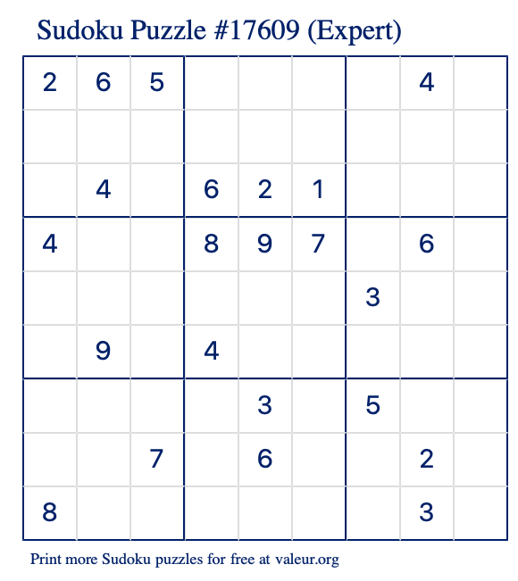 Free Printable Expert Sudoku Puzzle number 17609