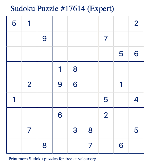 Free Printable Expert Sudoku Puzzle number 17614