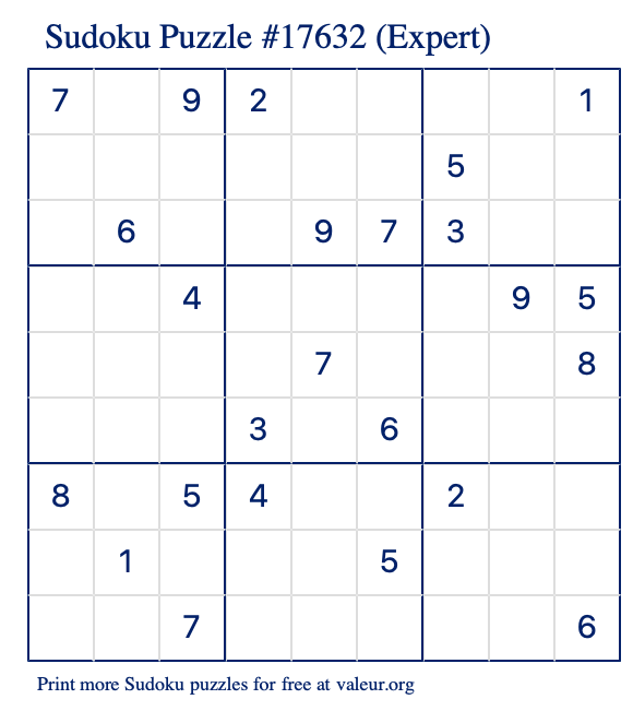 Free Printable Expert Sudoku Puzzle number 17632