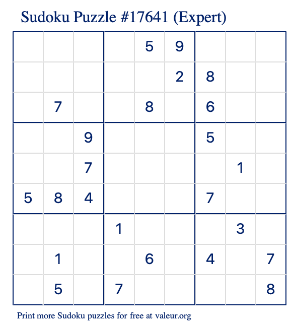 Free Printable Expert Sudoku Puzzle number 17641