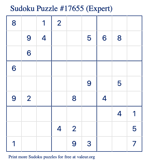 Free Printable Expert Sudoku Puzzle number 17655