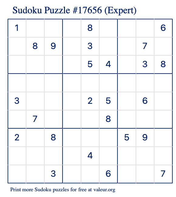 Free Printable Expert Sudoku Puzzle number 17656