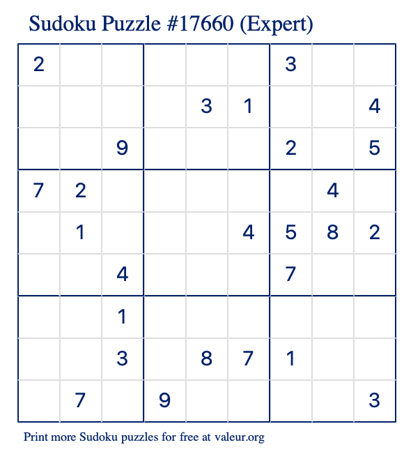 Free Printable Expert Sudoku Puzzle number 17660