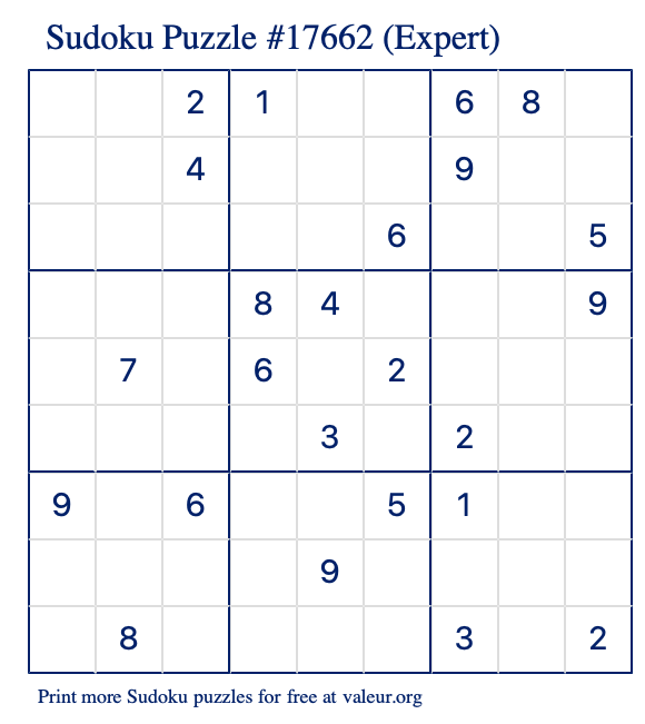 Free Printable Expert Sudoku Puzzle number 17662