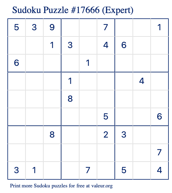 Free Printable Expert Sudoku Puzzle number 17666