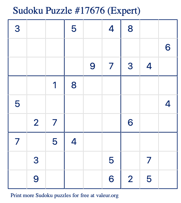 Free Printable Expert Sudoku Puzzle number 17676