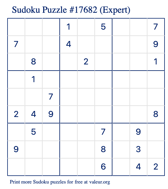 Free Printable Expert Sudoku Puzzle number 17682