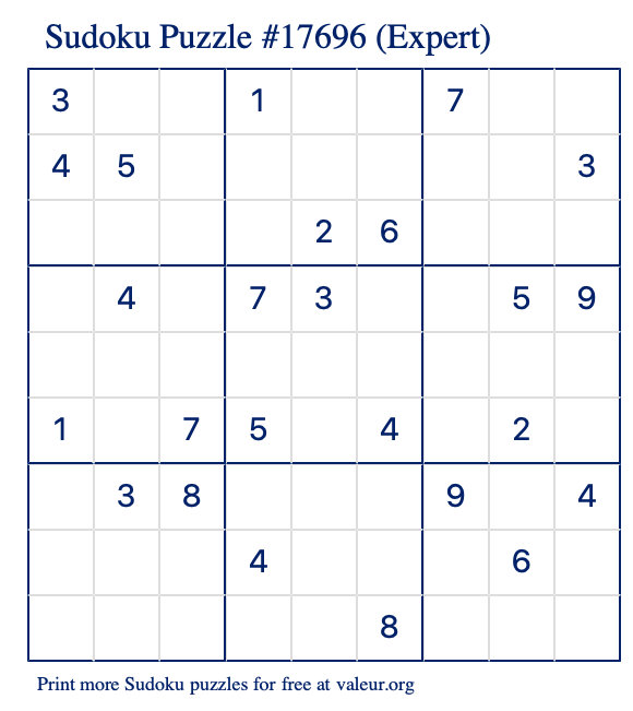Free Printable Expert Sudoku Puzzle number 17696